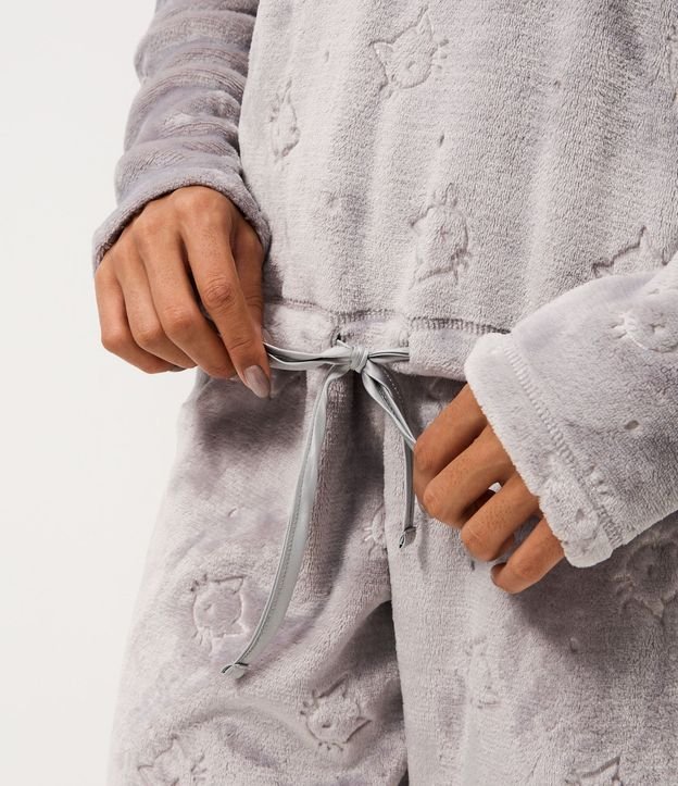 Pijama Larga en Fleece con Textura de Gatitos 3
