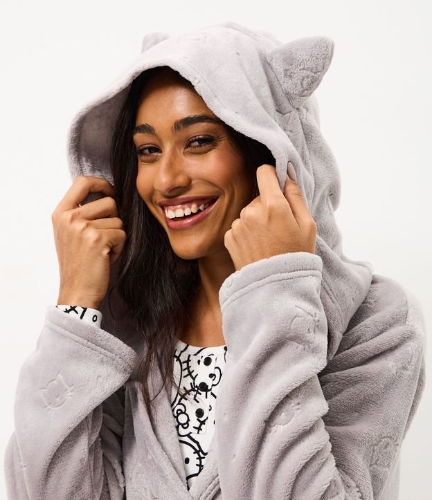 Bata de Baño en Fleece con Capucha y Textura de Gatitos 2