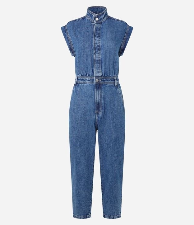 Mono Utilitário en Jeans con Cuello Padre y Cintura Ajustada 5