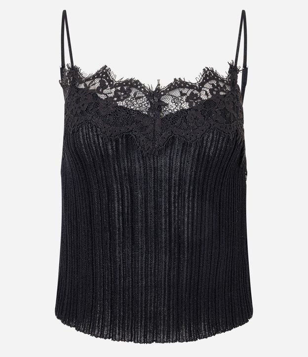 Blusa Bretel Fino en Punto con Aplicación de Encaje 4