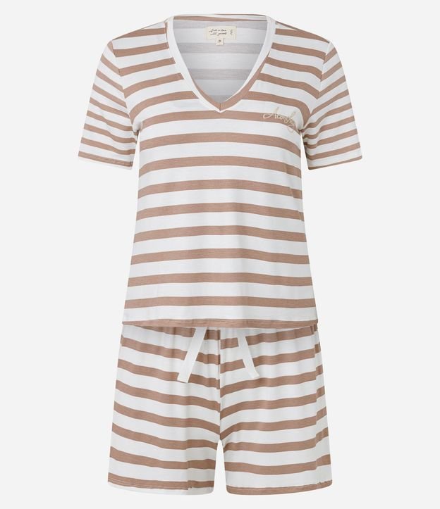 Pijama Short Doll en Viscolycra Rayada con Bordado Aconchego 6