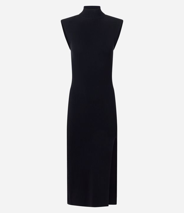 Vestido Midi en Punto con Hombrera y Encaje Lateral 5