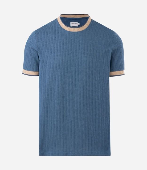 Remera en Algodón Texturizado con Cuello y Manga Contrastante 1