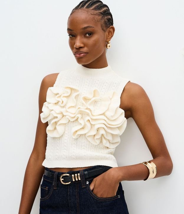 Blusa Corta en Punto con Aplicación de Ondas