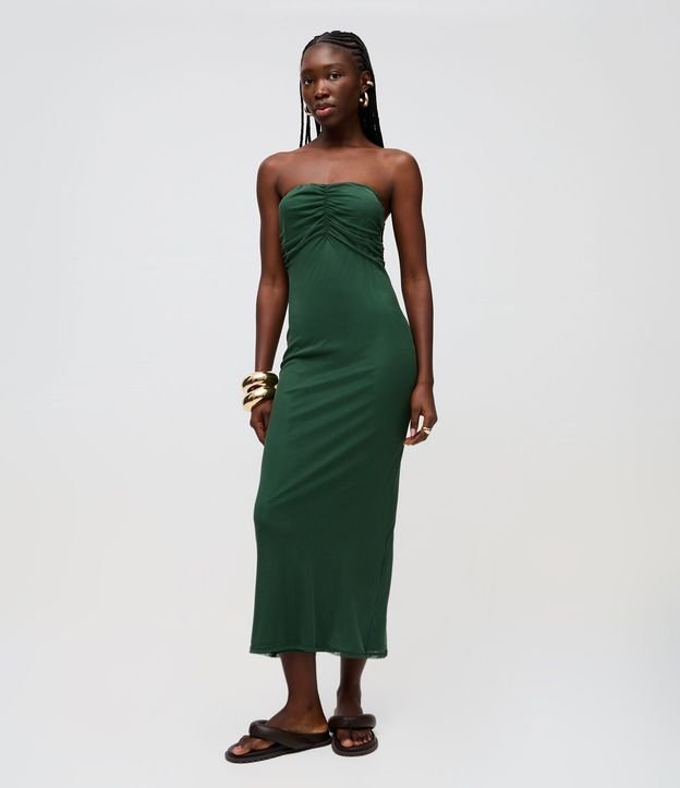 Vestido Long Midi en Tul con Escote Corazón y Fruncido