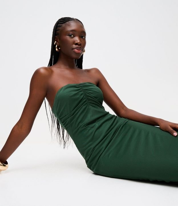 Vestido Long Midi en Tul con Escote Corazón y Fruncido 2