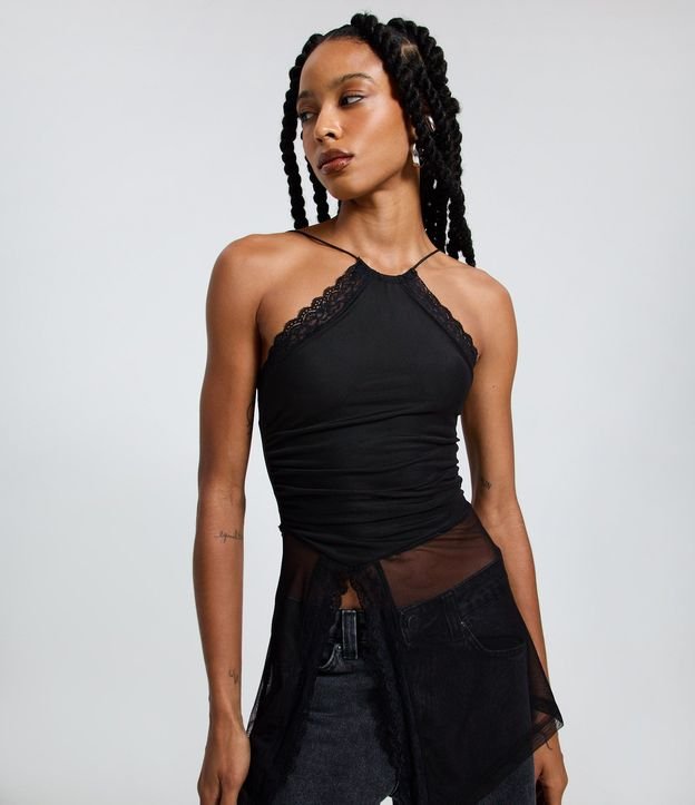 Blusa Halter en Tule con Encaje Aplicada 2