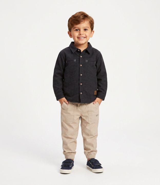 Camisa Sarga en Algodón Forro Sherpa por Dentro - Talle 1 a 6 años