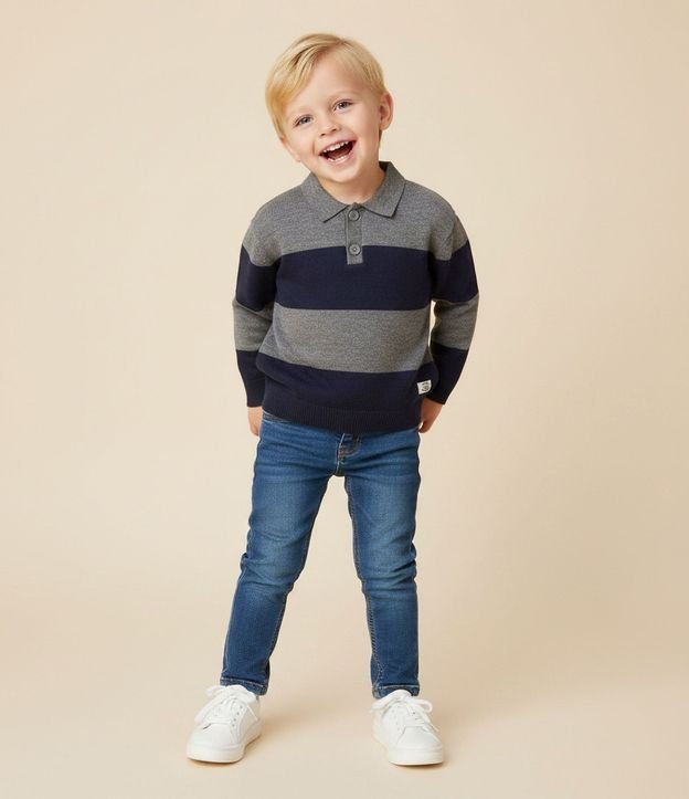 Saco Infantil Listrado en Punto con Cuello Polo– Talle 1 a 6 años