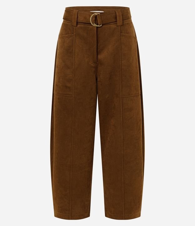 Pantalón Barrel en Gamuza con Cintura Estructurado y Cinto con Hebilla 5