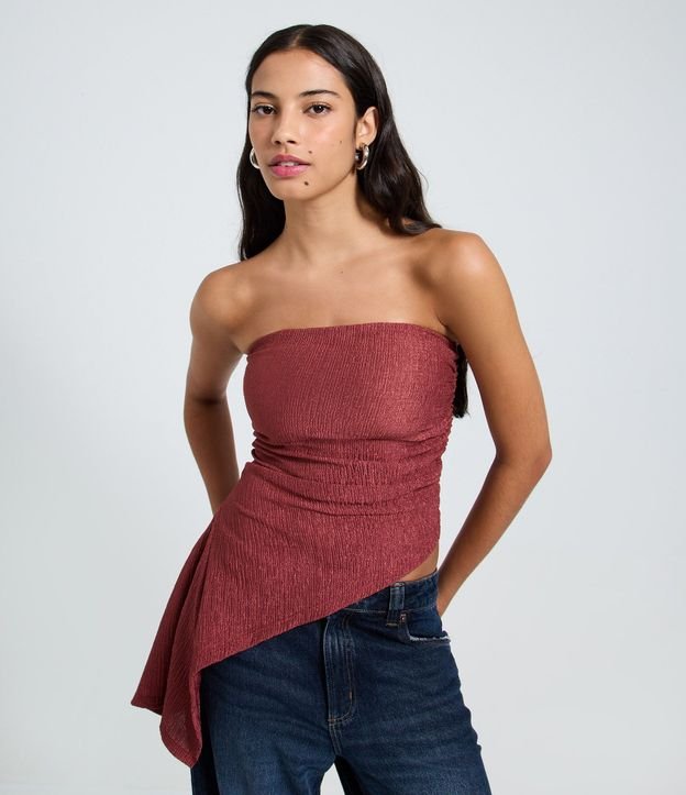 Blusa Sin Breteles en Tule con Punta Asimétrica