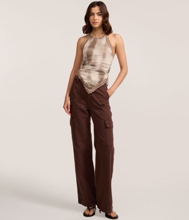 Blusa Frente Única en Tule con Encajes y Estampado Manchas 2