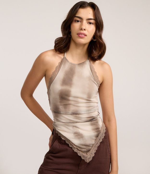 Blusa Frente Única en Tule con Encajes y Estampado Manchas 3