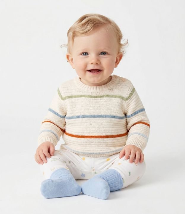 Buzo Infantil Listrado en Punto Canelado – Talle 0 a 18 Meses