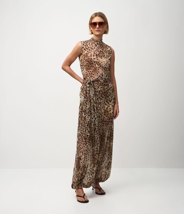 Blusa en Tule Alargada con Cuello Alto y Estampado Animal Print 2