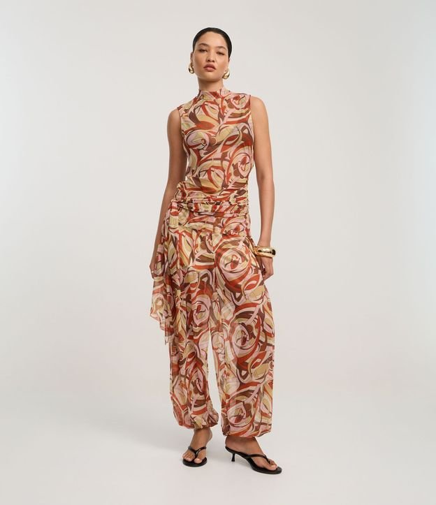 Blusa en Chiffon con Lazo y Estampado Abstracta 2