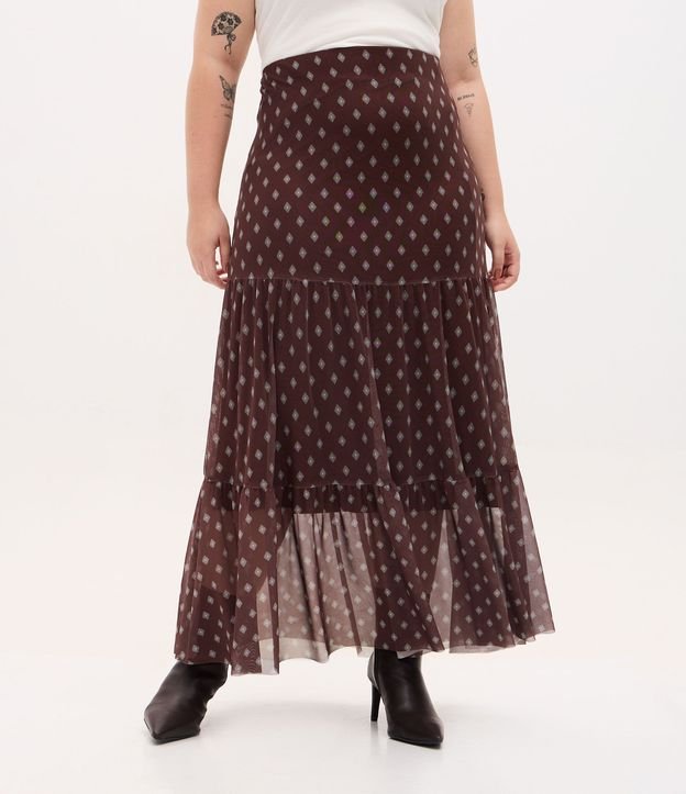 Falda Midi en Tule con Volados y Estampa de Corbata Curve & Plus Size 2