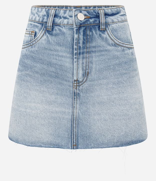 Minifalda en Jeans con Ruedo a hilo y Lavado Claro 5