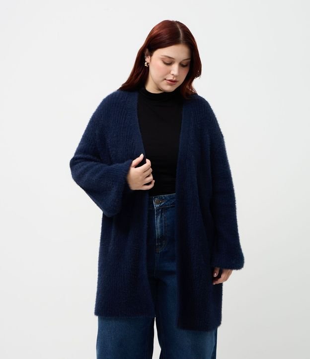 Cardigan Alargado en Punto Rectilíneo Curve & Plus Size