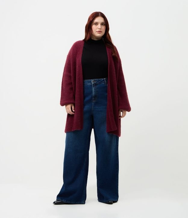 Cardigan Alargado en Punto Rectilíneo Curve & Plus Size