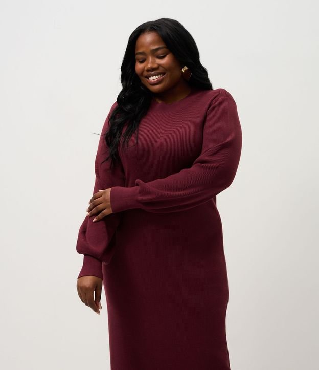 Vestido Midi en Punto con Manga Abullonada Curve & Plus Size 2