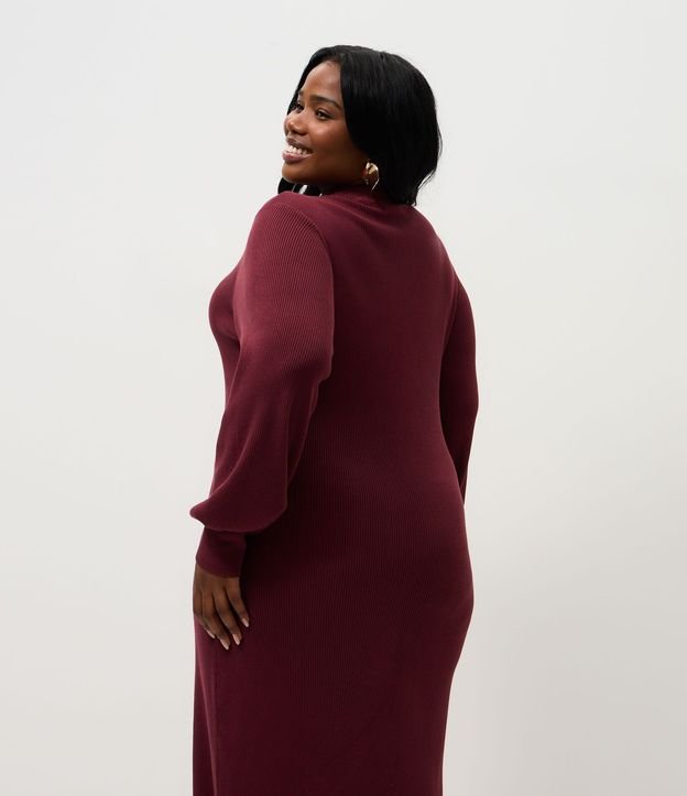 Vestido Midi en Punto con Manga Abullonada Curve & Plus Size 4