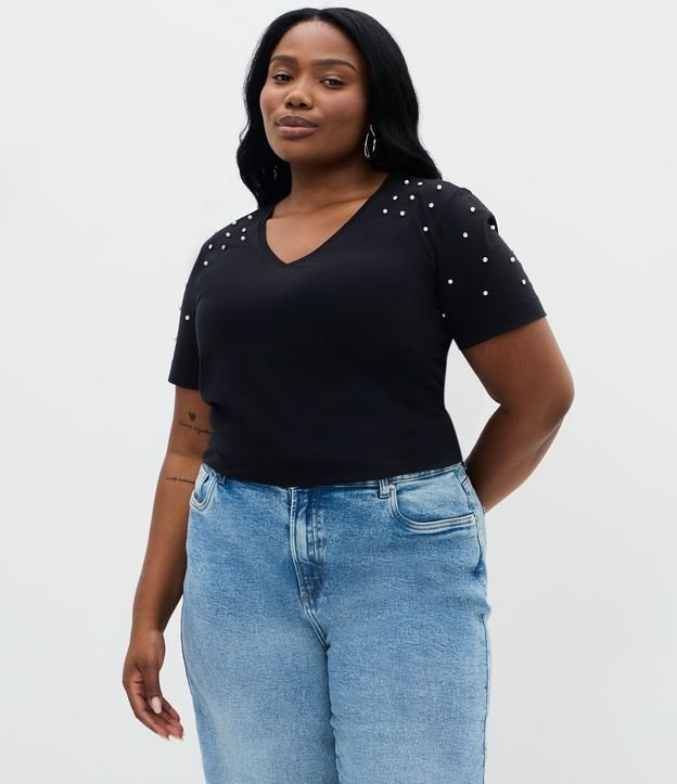 Blusa Regular en Algodón con Aplicación de Strass Curve & Plus Size