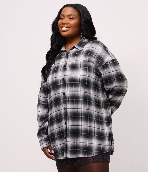 Camisa de Cuadros en Viscosa con Manga Larga Curve & Plus Size