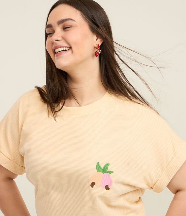 Blusa Boxy con Caju Bordado y Rayas Curve & Plus Size