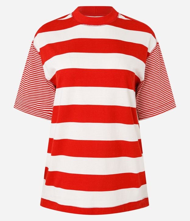 Remera T-Shirt Rayada en Algodón con Costura Aparente 5