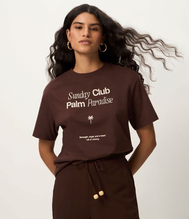 Remera Manga Corta en Algodón con Lettering y Palmera