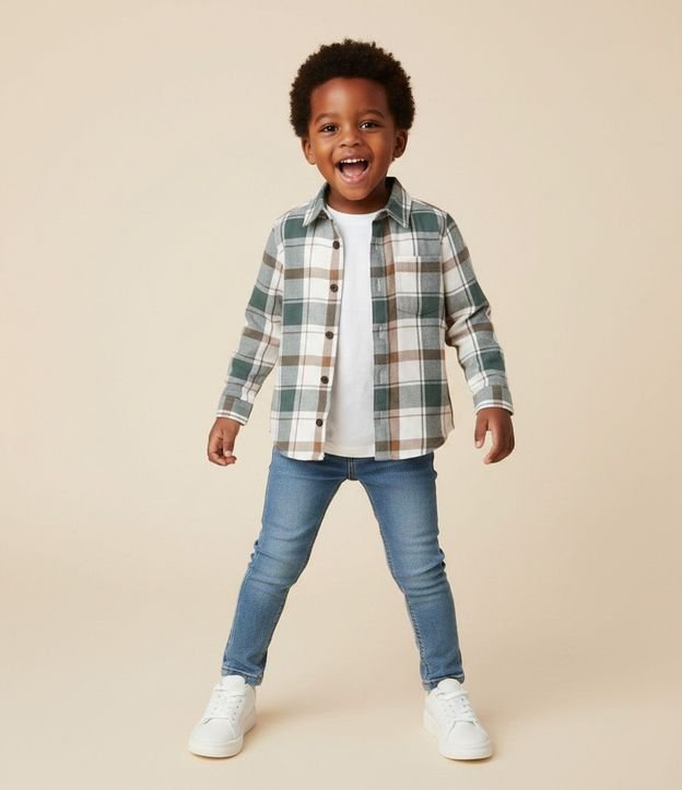Camisa Infantil en Franela con Estampa de Cuadros – Talle 1 a 6 años