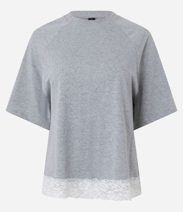 Remera en Algodón con Manga Raglán y Ruedo de Encaje 4