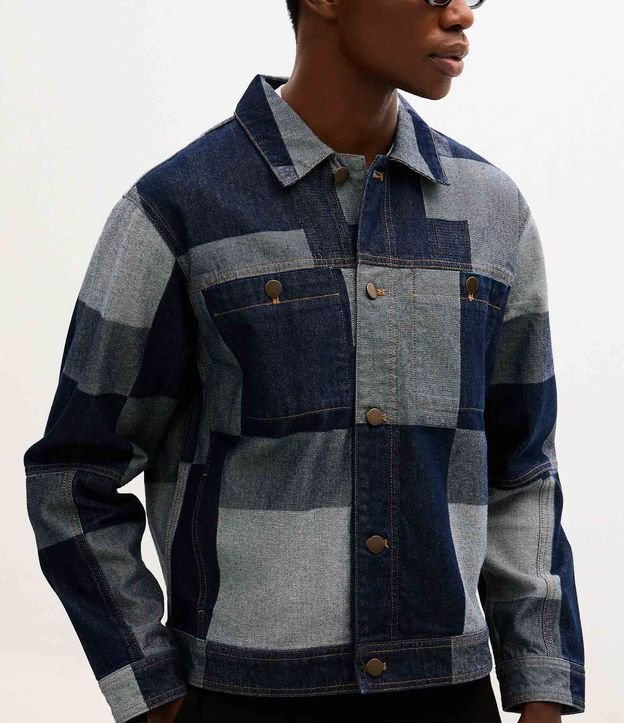 Campera en Jacquard Cuadriculado Patchwork con Bolsillos Delanteros 5