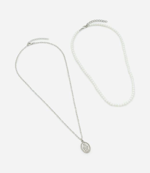 Kit con 02 Collares Cadena con Medalla Ave Maria y Collar de Perlas 2