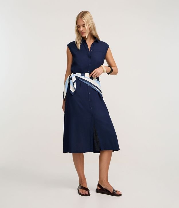 Vestido Chemise Plano en Lino con Botones 2