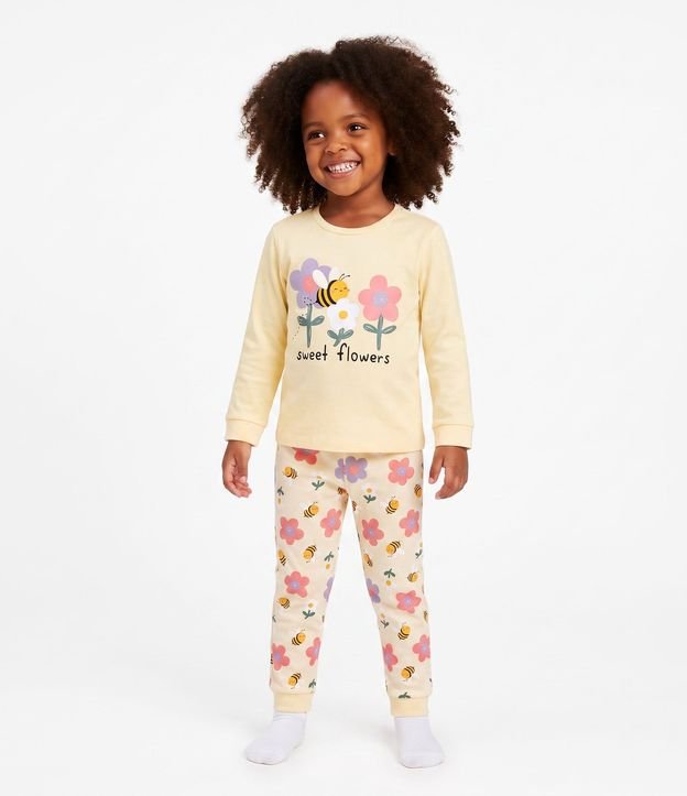 Pijama Infantil con Estampa de Abejas y Flores – Talle 1 a 6 años