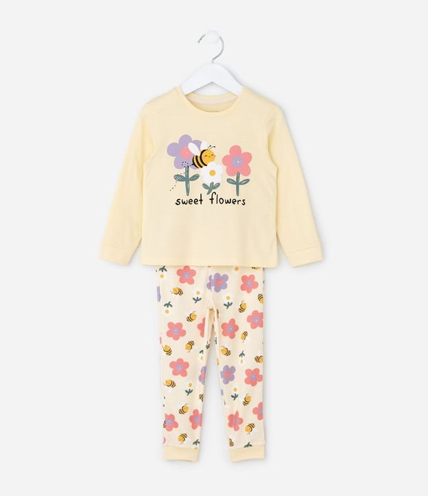 Pijama Infantil con Estampa de Abejas y Flores – Talle 1 a 6 años 2