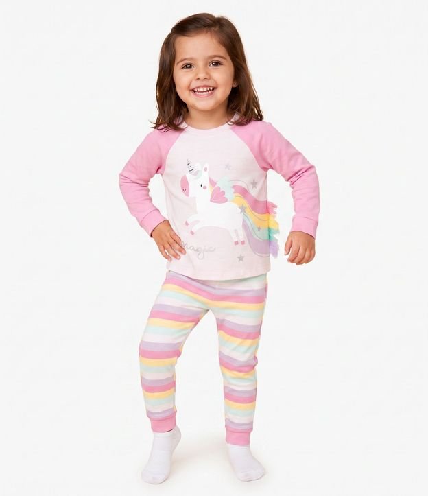 Pijama Infantil Blusa con Estampado de Unicórnio y Pantalón Rayada – Talle 1 a 6 años 1