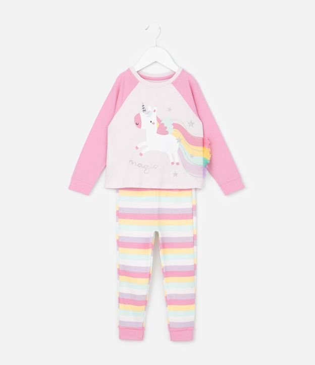 Pijama Infantil Blusa con Estampado de Unicórnio y Pantalón Rayada – Talle 1 a 6 años 2