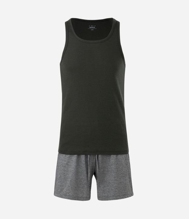 Pijama Corto en Algodón con Musculosa en Lino 4