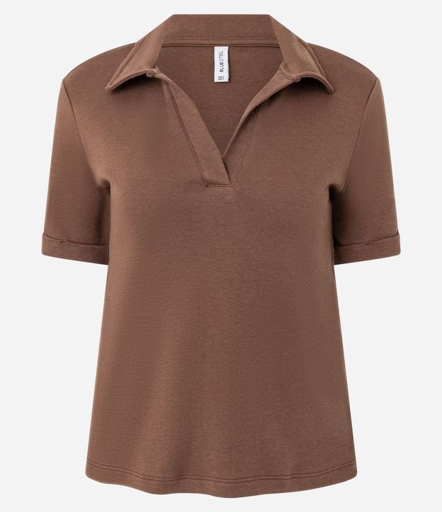 Blusa Polo en Gamuza con Cuello Abierta