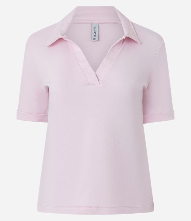 Blusa Polo en Gamuza con Cuello Abierta