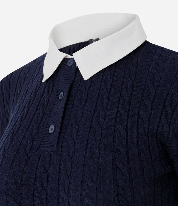 Vestido Manga Larga en Punto con Textura y Cuello Polo 6
