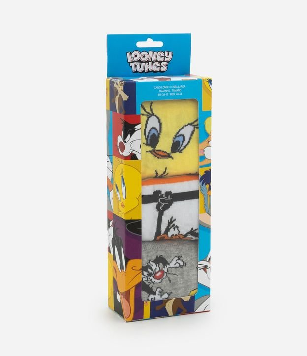 Kit 03 Medias Caña Larga en Algodón con Estampa Looney Tunes 5