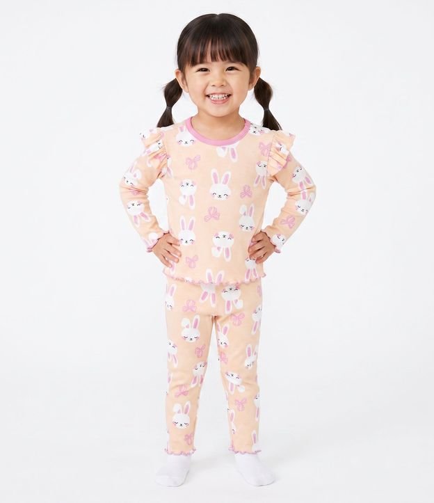 Pijama Infantil con Estampado Conejos y Volados – Talle 1 a 6 años
