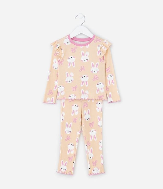 Pijama Infantil con Estampado Conejos y Volados – Talle 1 a 6 años 2