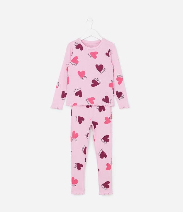 Pijama Infantil Largo en Rib acanalada con Estampado de Corazones – Talle 5 a 14 años 2