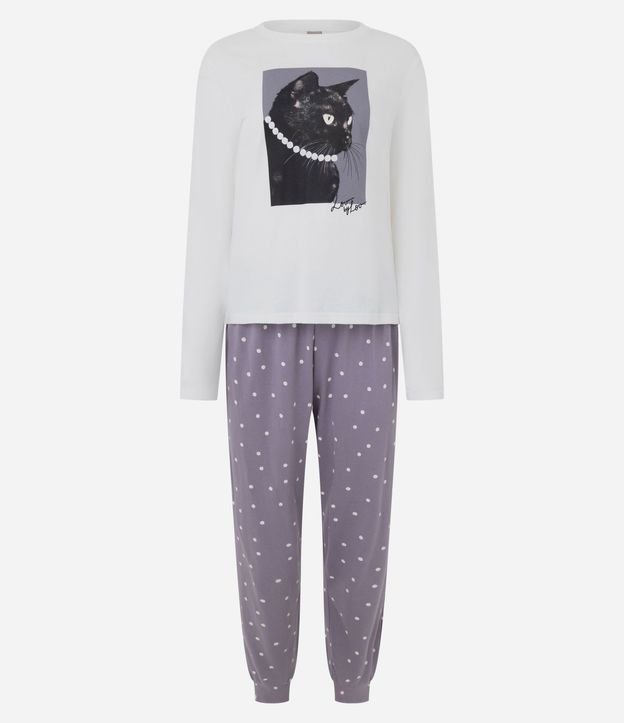 Pijama Largo en Algodón con Estampa de Gato 4
