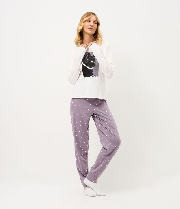 Pijama Largo en Algodón con Estampa de Gato 1
